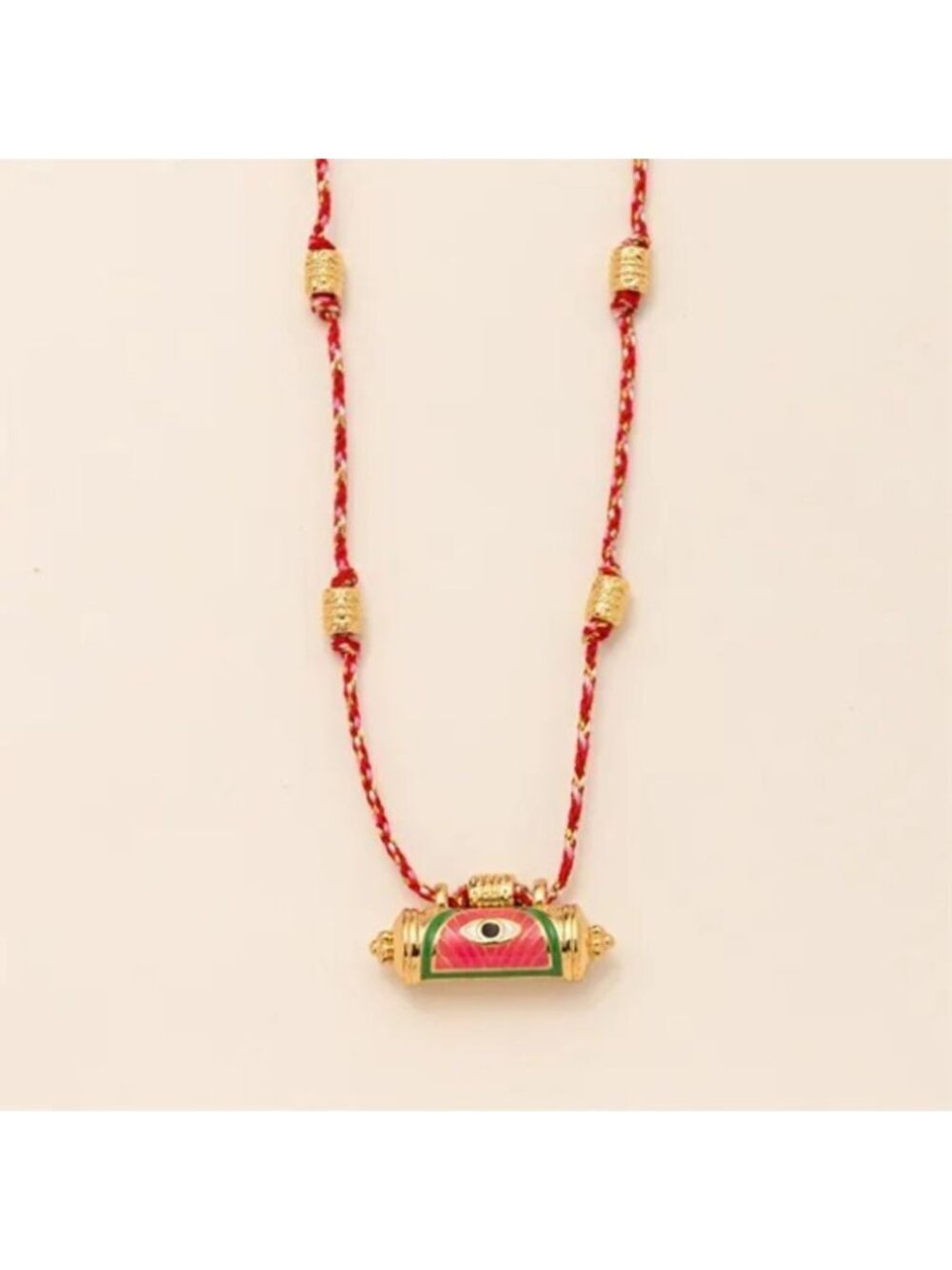 Gold and red Necklace Q410 - Picture 1 of 5